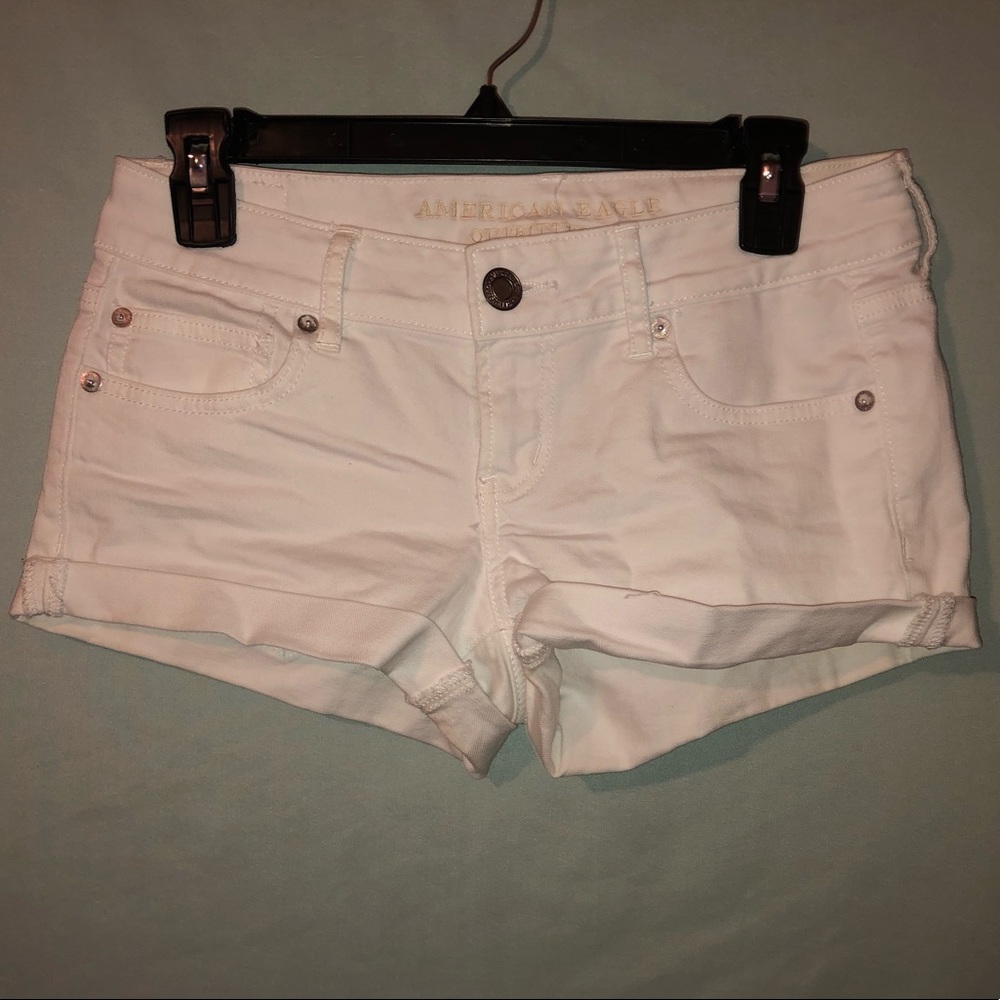American Eagle Super Low Cut Shortie White Shorts